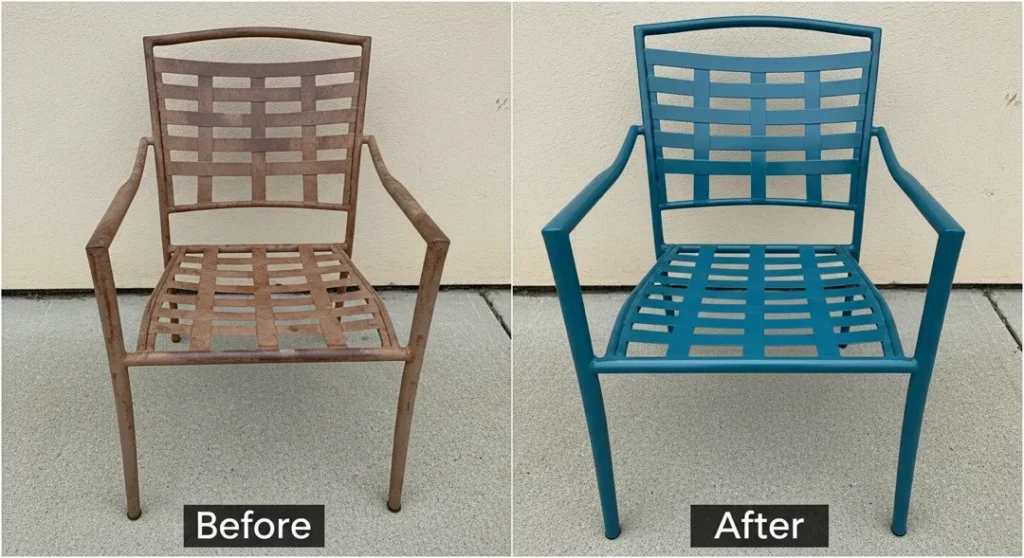 before and after patio chair refinishing