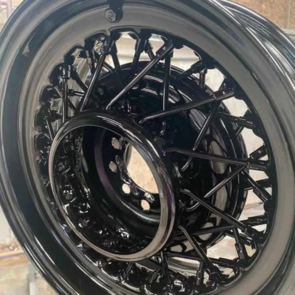 close wheel black rim white background